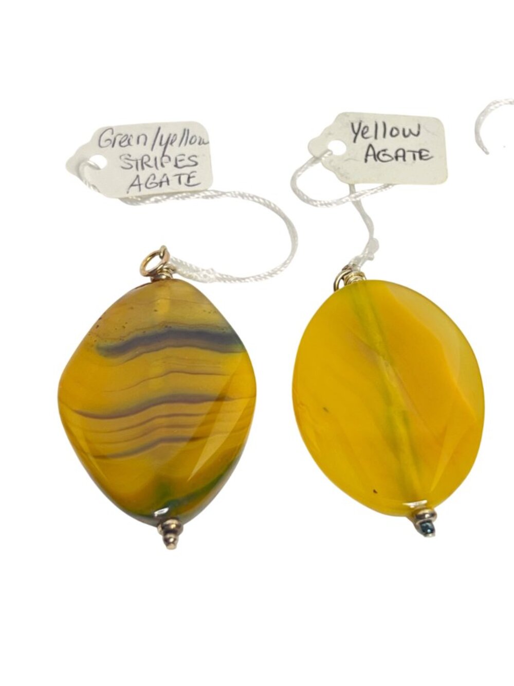 Lot Of 4 Yellow And Yellow/Green Agate Pendants (2024) - Picture 2 of 5